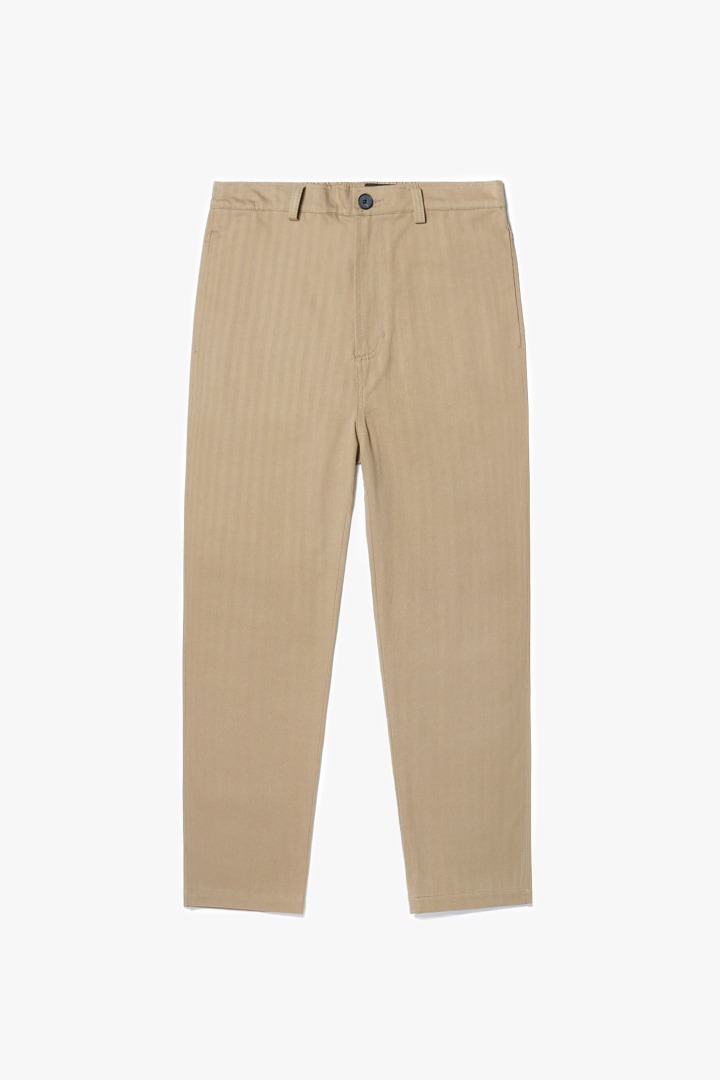 Herringbone Cotton Pants -  Beige
